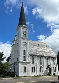 Classic white church with steeple