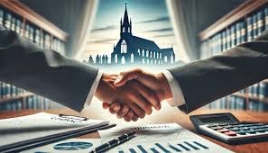 Handshake with church in background